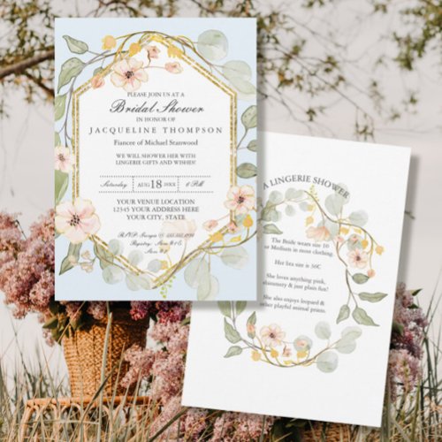 Wedding Shower Pale Blue Floral Rose Watercolor Invitation