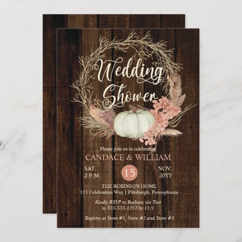 Wedding Shower _ Rustic Pumpkin Pampas Wreath  Invitation