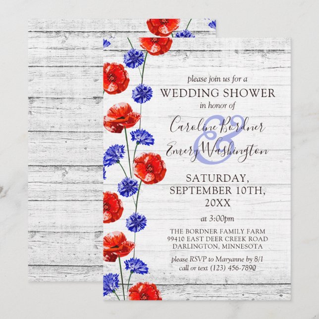 Wedding Shower Rustic Wood & Red Poppy Country Invitation (Front/Back)