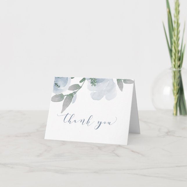Wedding Shower Soft Dusty Blue Watercolor V2 Thank You Card (Front)