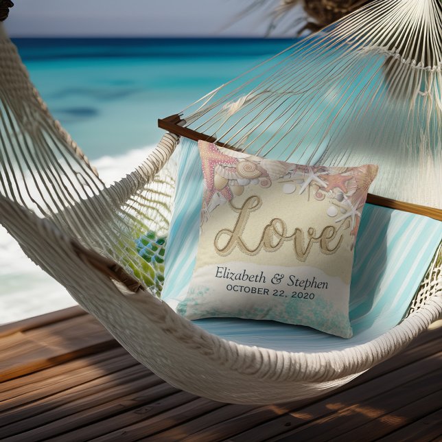 Wedding Shower Summer Sea Beach Starfish Seashells Throw Pillow (Creator Uploaded)