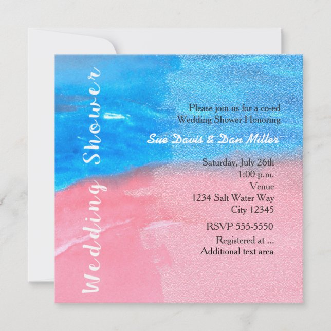 WEDDING SHOWER Watercolor Blue & Pink Invitation (Front)