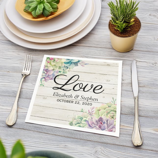 Wedding Shower Watercolor Succulents Rustic Wood Napkins (Creator Uploaded)
