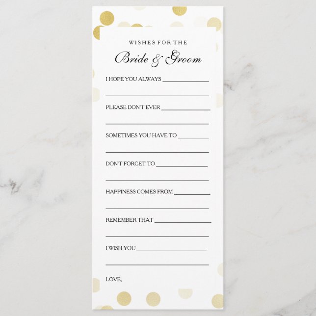 Wedding Shower Wishes Gold Foil Glitter Lights Advice Card (Front)
