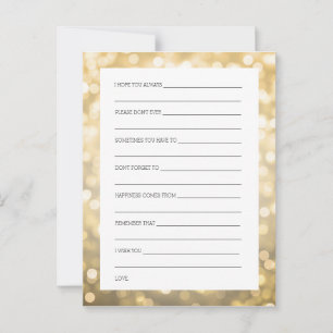 Wedding Shower Wishes Gold Glitter Lights Advice Card