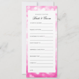 Wedding Shower Wishes Pink Glitter Lights Advice Card
