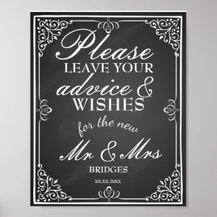 Wedding sign advice and well wishes new Mr & Mrs