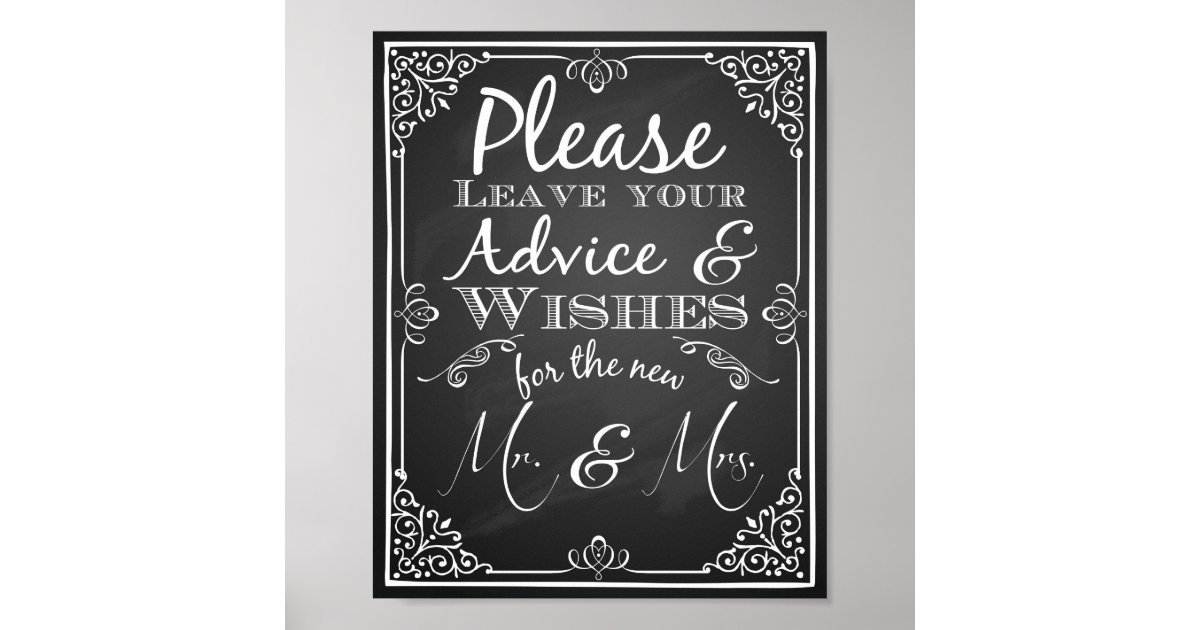 Wedding sign advice and well wishes new Mr & Mrs Poster | Zazzle