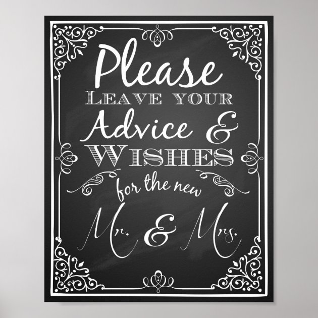 Wedding Sign Advice And Well Wishes New Mr & Mrs Poster