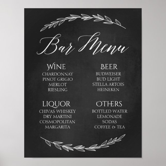 Wedding Sign – Bar Menu Wedding Chalkboard Sign (Front)