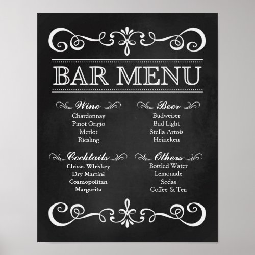 Wedding Sign  Bar Menu Wedding Chalkboard Sign