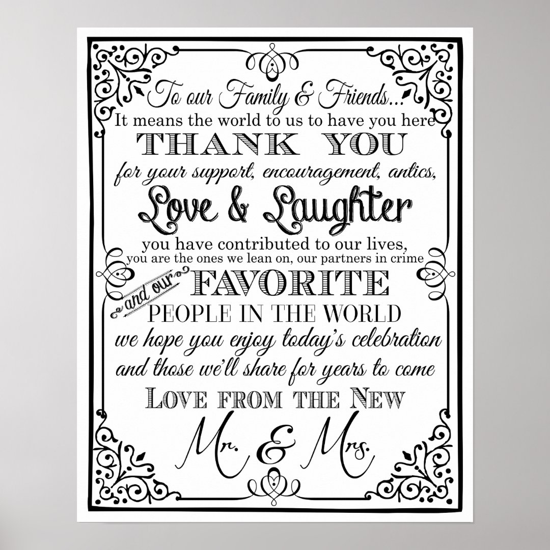 wedding sign black and white thank you sign | Zazzle