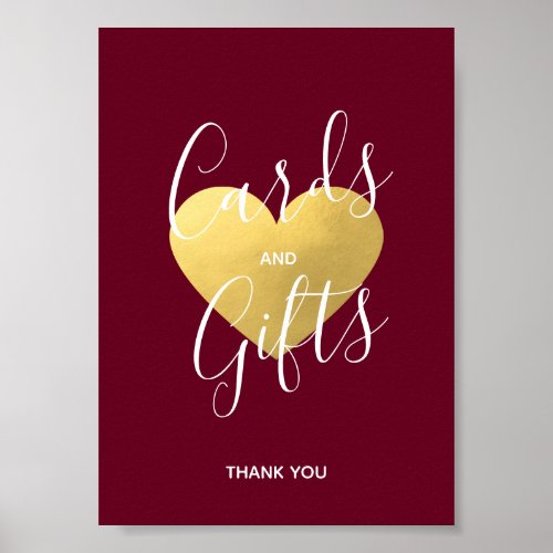 Wedding Sign Burgundy Gold Heart  CARDS and GIFTS