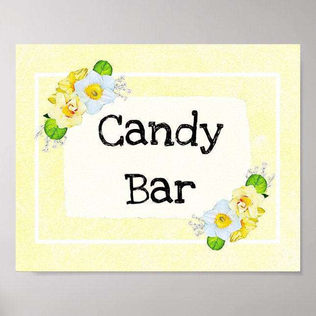 Wedding Sign Candy Bar Yellow Floral (Front)