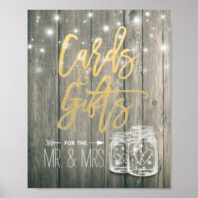 Wedding Sign Cards & Gifts Rustic Wood Mason Jars (Front)