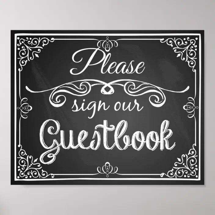 Chalkboard Guest Book Personalised Wedding Sign Poster 