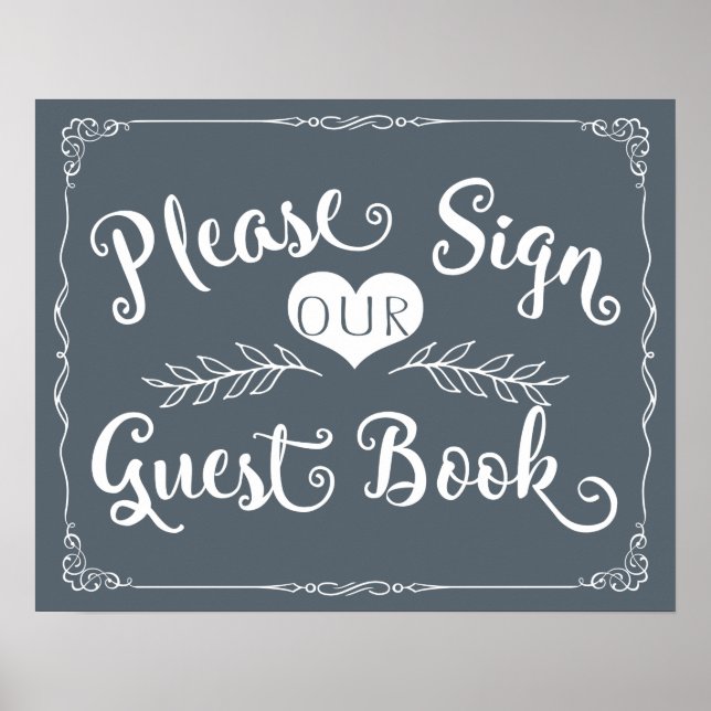 Wedding sign chalkboard "Guest book" custom color (Front)