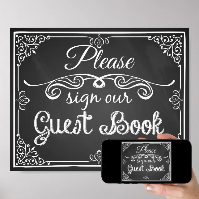 Wedding sign chalkboard "Guest book" print Zazzle