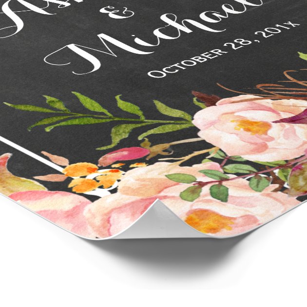 Wedding Sign Classy Vintage Chalkboard Floral Poster