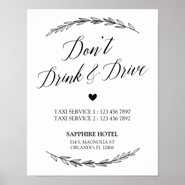 Wedding Sign – Don’t’ Drink & Drive Laurel Sign (Front)
