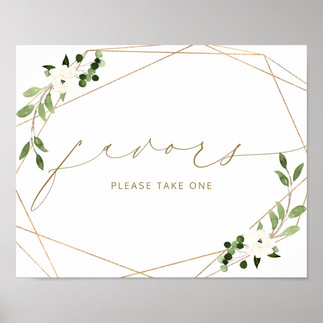 Wedding Sign Favors Geometric Greenery Gold Bridal (Front)