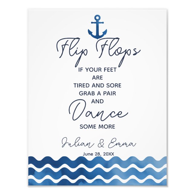 wedding sign, flip flops, wedding, navy nautical photo print (Front)