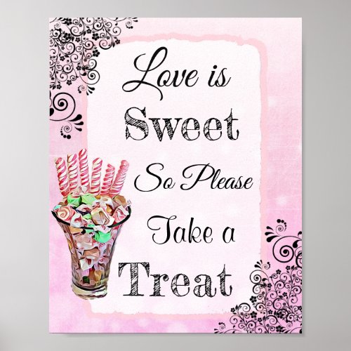 Wedding Sign for Candy Buffet Pink and Gree Poster