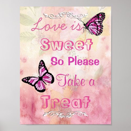 Wedding Sign for Candy Buffet Pink  Butterflies
