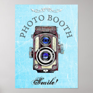 Wedding Sign for Photo Booth, Blue Vintage Camera