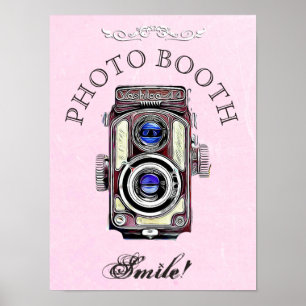Wedding Sign for Photo Booth, Pink Vintage Camera