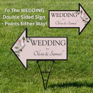 WEDDING Sign - Garden Arrow Sign Pink Roses & Dove
