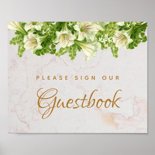 Wedding Sign Guestbook _White Lilies on Marble