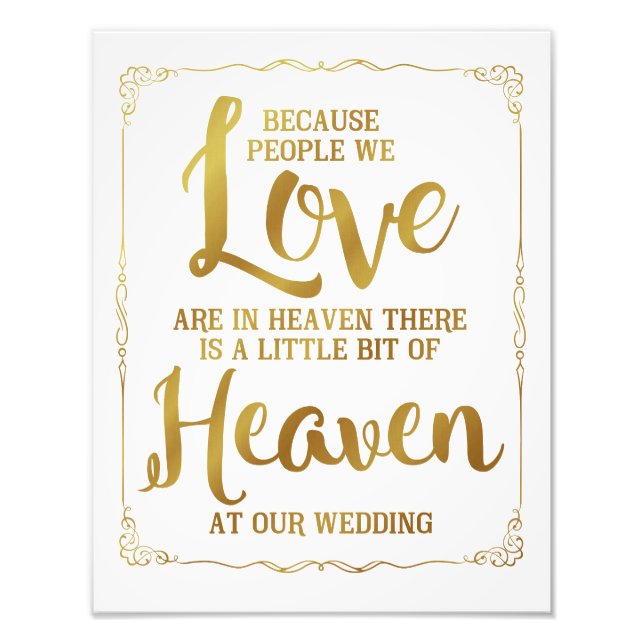 wedding sign, heaven at wedding, gold photo print (Front)