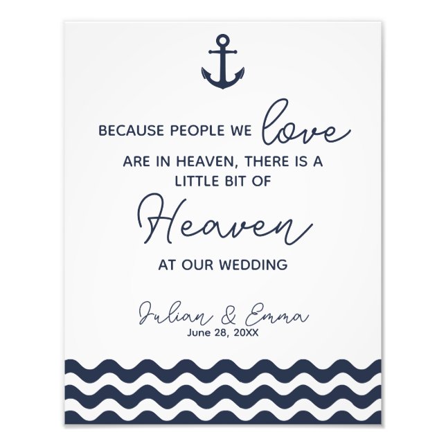 wedding sign, heaven at wedding, navy nautical photo print (Front)