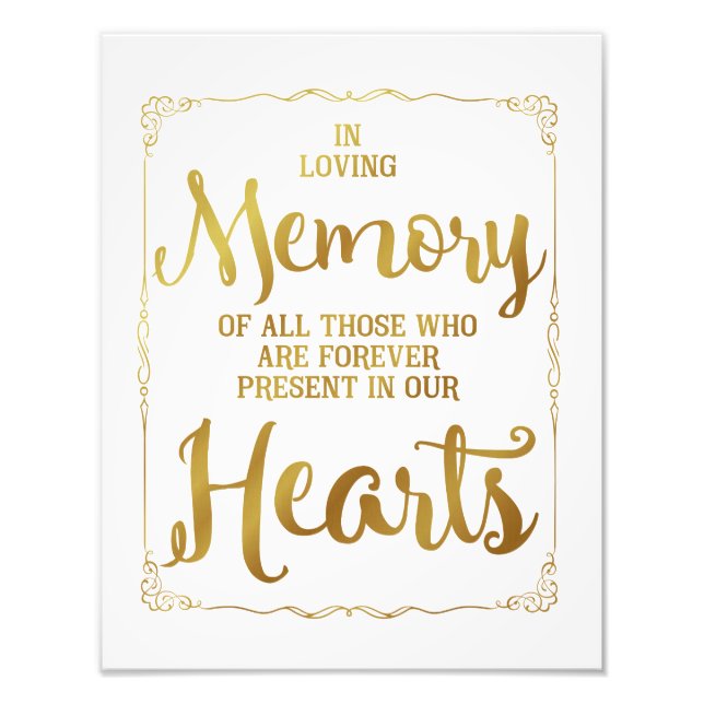 wedding sign, loving memory wedding, gold photo print (Front)