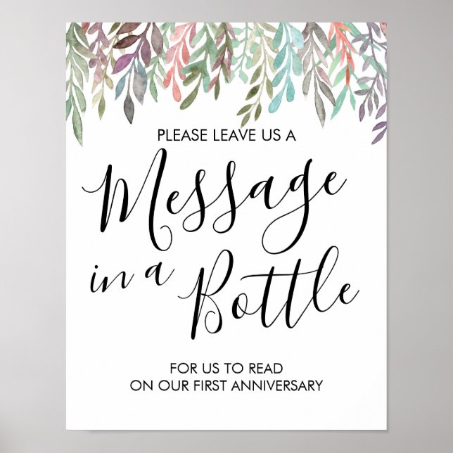 Wedding Sign – Message in a Bottle Greenery Sign (Front)