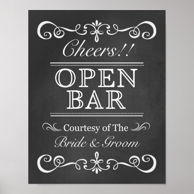 Wedding Sign – Open Bar Wedding Chalkboard Sign (Front)