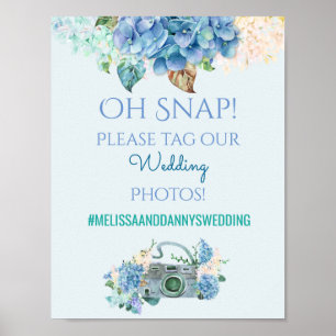 Wedding Sign Photos Hashtag Blue Hydrangeas
