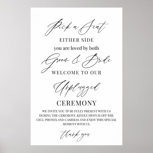 Wedding Sign – Pick a Seat, Not a Side | Unplugged (Front)