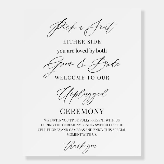 Wedding Sign – Pick a Seat, Not a Side | Unplugged (Front)