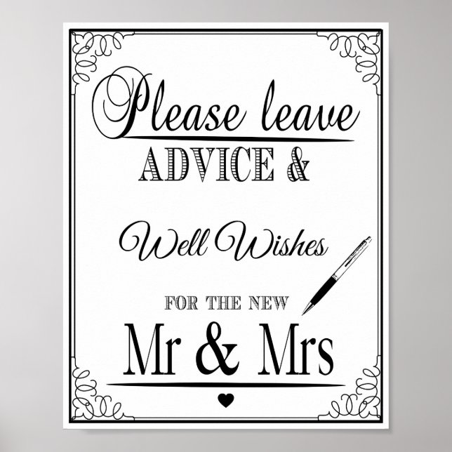 Wedding sign Please leave advice & well wishes (Front)