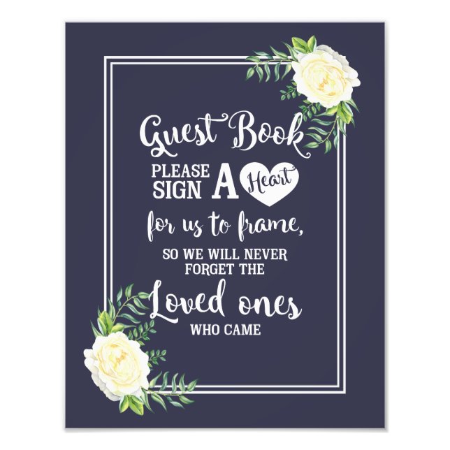 wedding sign, please sign a heart, floral rose (Front)