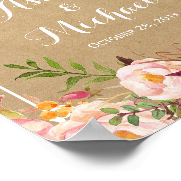 Wedding Sign | Rustic Floral Vintage Frame Kraft Poster