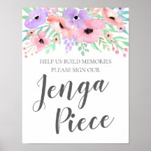 Wedding Sign – Sign Our Jenga Piece Floral Sign