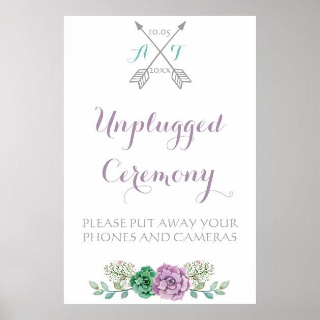 Wedding Sign Unplugged Ceremony, Bothanical Flower