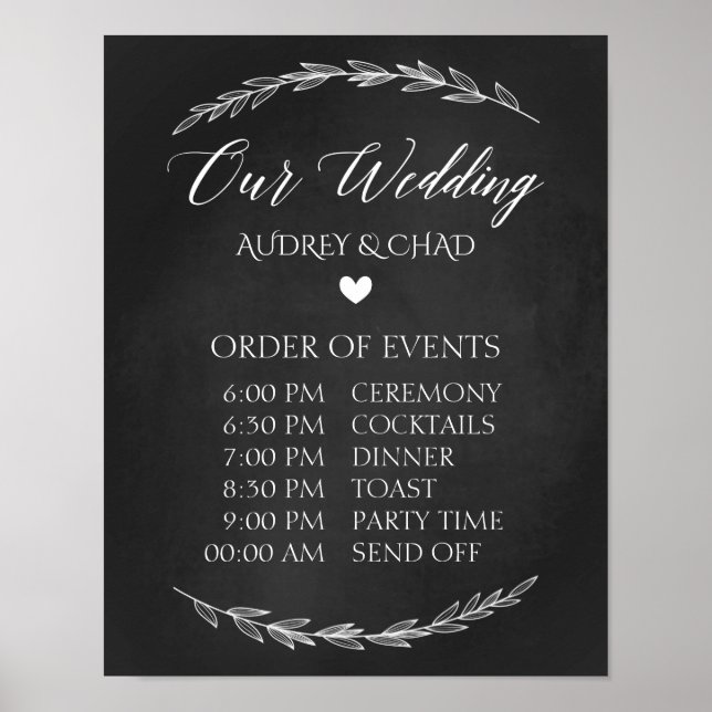 Wedding Sign – Wedding Schedule Chalkboard Sign (Front)