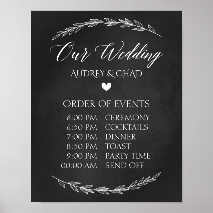 Wedding Sign Wedding Schedule Chalkboard Sign Zazzle