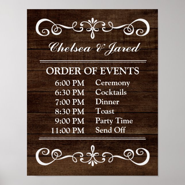Wedding Sign – Wedding Schedule Rustic Wedding Sig (Front)