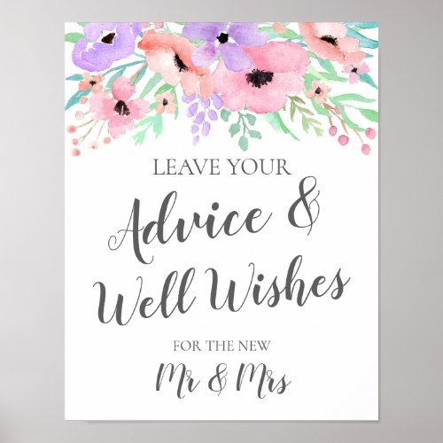 Wedding Sign  Well Wishes Watercolor Floral Sign