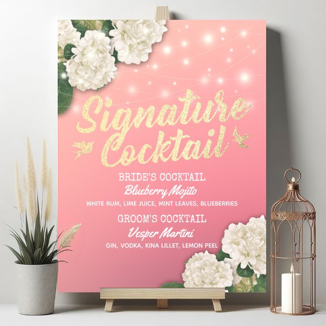 Wedding Signature Cocktail Drink Menu Hydrangeas Poster (Creator Uploaded)